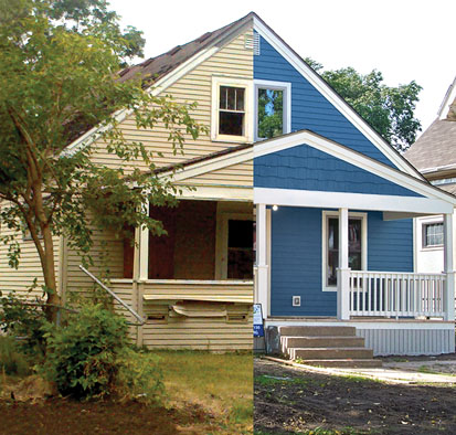 The before and after of a home in Minneapolis. Many homes weathered the economic collapse in 2008 due to the success of CLTs. | Photo courtesy, Federal Reserve Bank of Minneapolis.