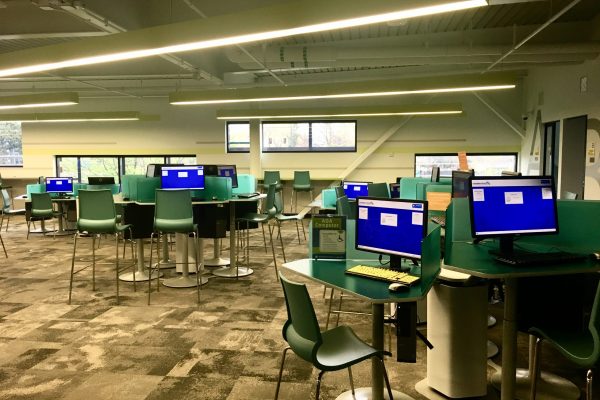 The second floor hosts a computer lab which provides internet and other computer related services to library members.