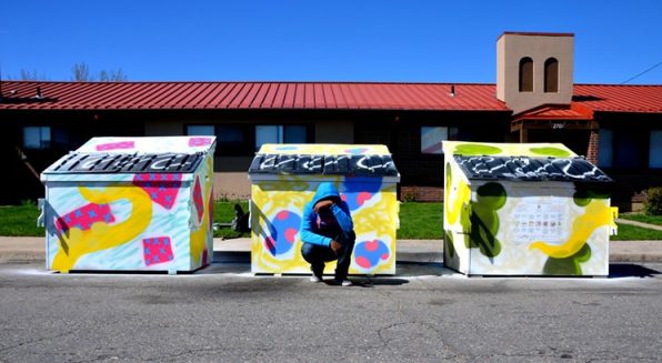 Birdseed Collective painted over 50 dumpsters in the Sun Valley neighborhood. | Photo courtesy, Westword,