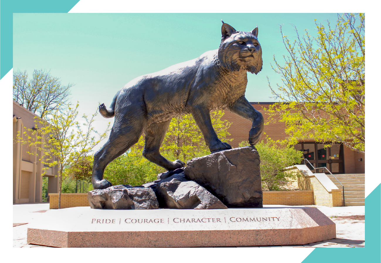 A statue of JWU's Wildcat mascot