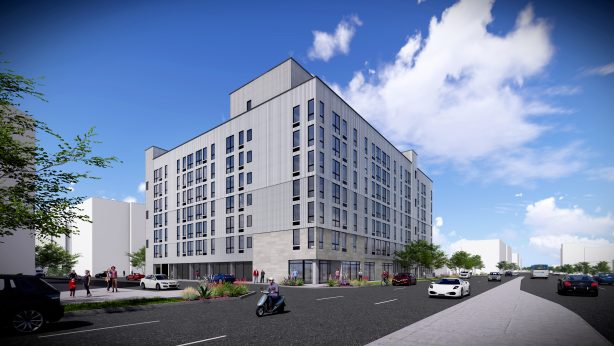 Artist rendering of the Irving at Mile High Vista, an affordable apartment building in Denver.
