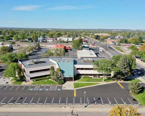 An aerial view of ULC's commercial property Harlan Nonprofit Center